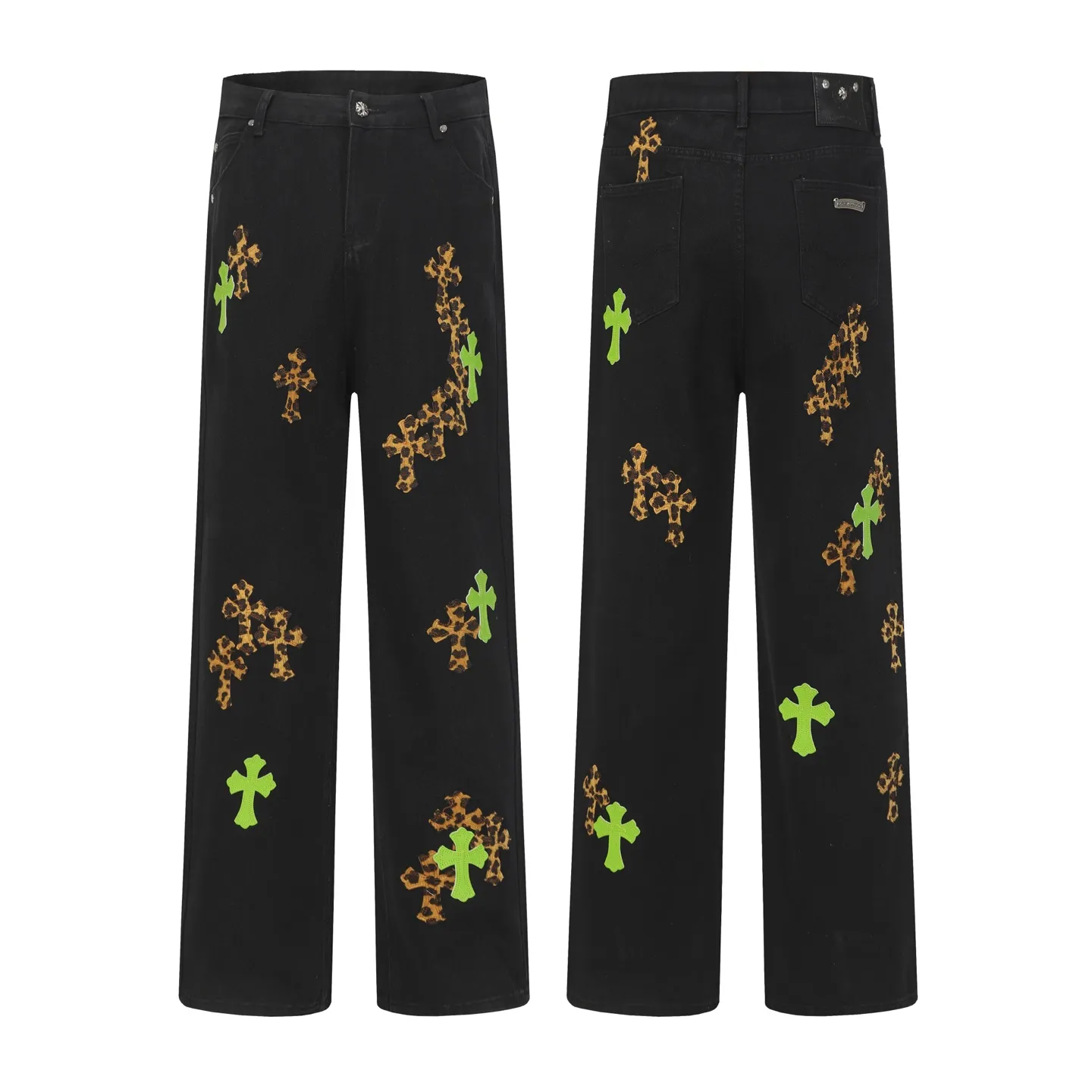 P270 Cross-border model, please do not place an order if you are pursuing quality - Chrome Hearts/Chrome Hearts Cross ✝️Leopard print embroidered washed jeans, trousers and casual pants - High weight, high density and high quality. The wool is soft, delicate and skin-friendly. It feels soft and silky. It has excellent warmth and skin-friendly properties - Custom-woven and dyed with no color difference. No matter the fabric or workmanship details, it beats the ordinary version on the market - Hardware zipper accessories are all customized, full of details -Colour: washed black -Size: 28 30 32 34 36